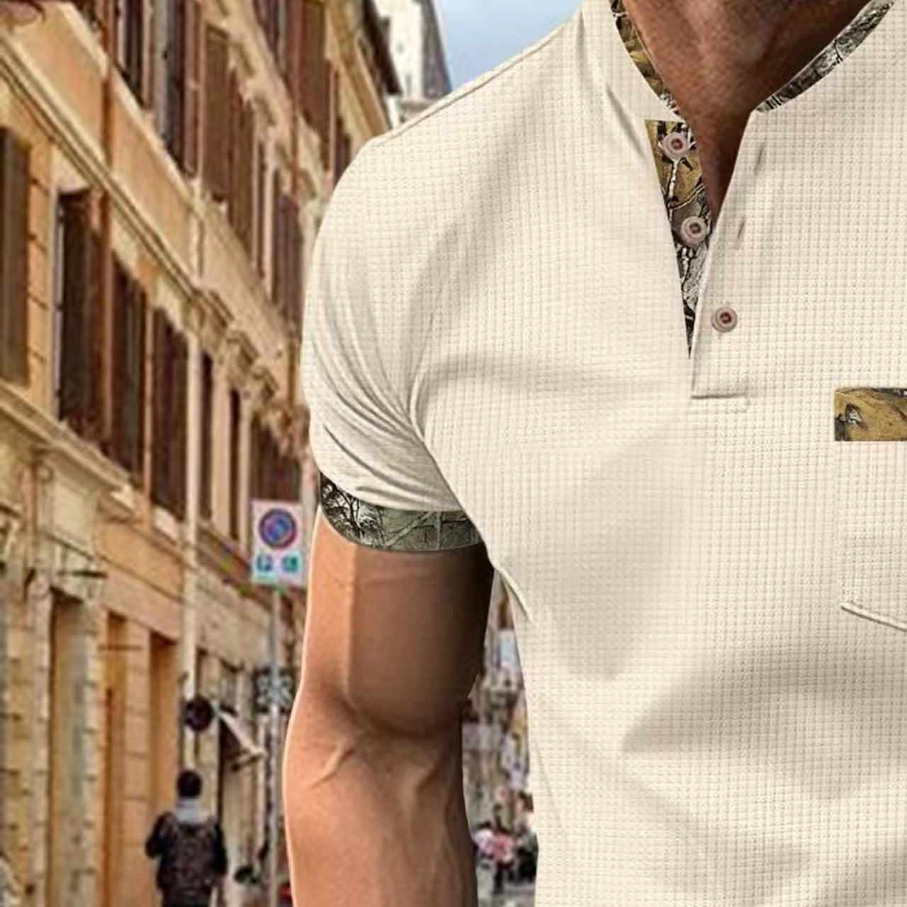 Short Sleeves Mandarin Collar T-shirt