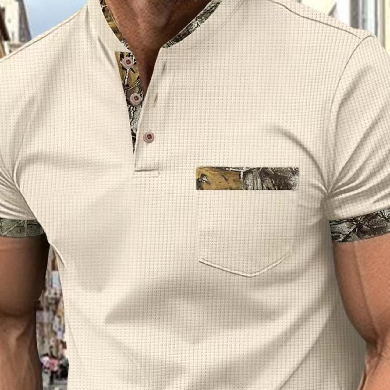 Short Sleeves Mandarin Collar T-shirt