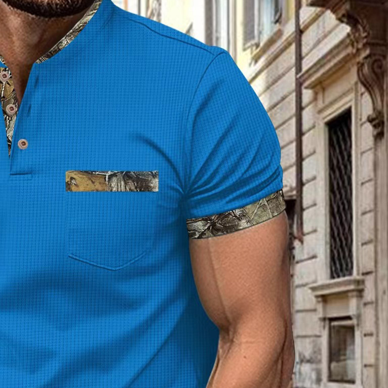 Short Sleeves Mandarin  Collar T-shirt