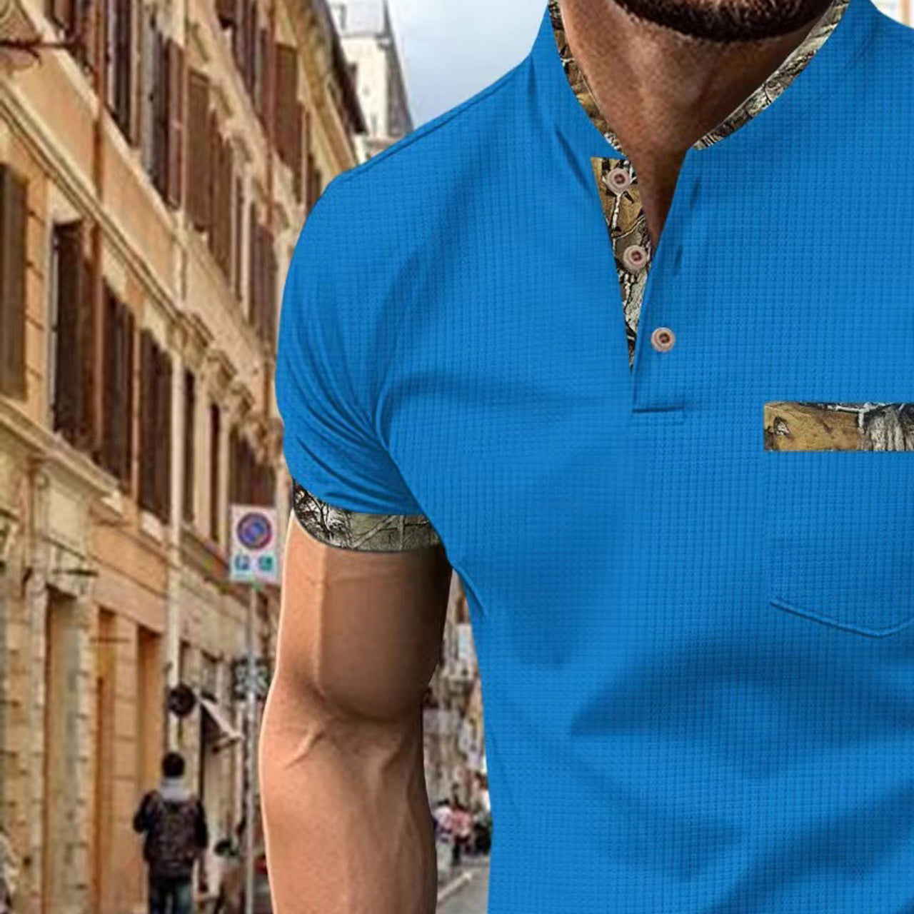 Short Sleeves Mandarin  Collar T-shirt