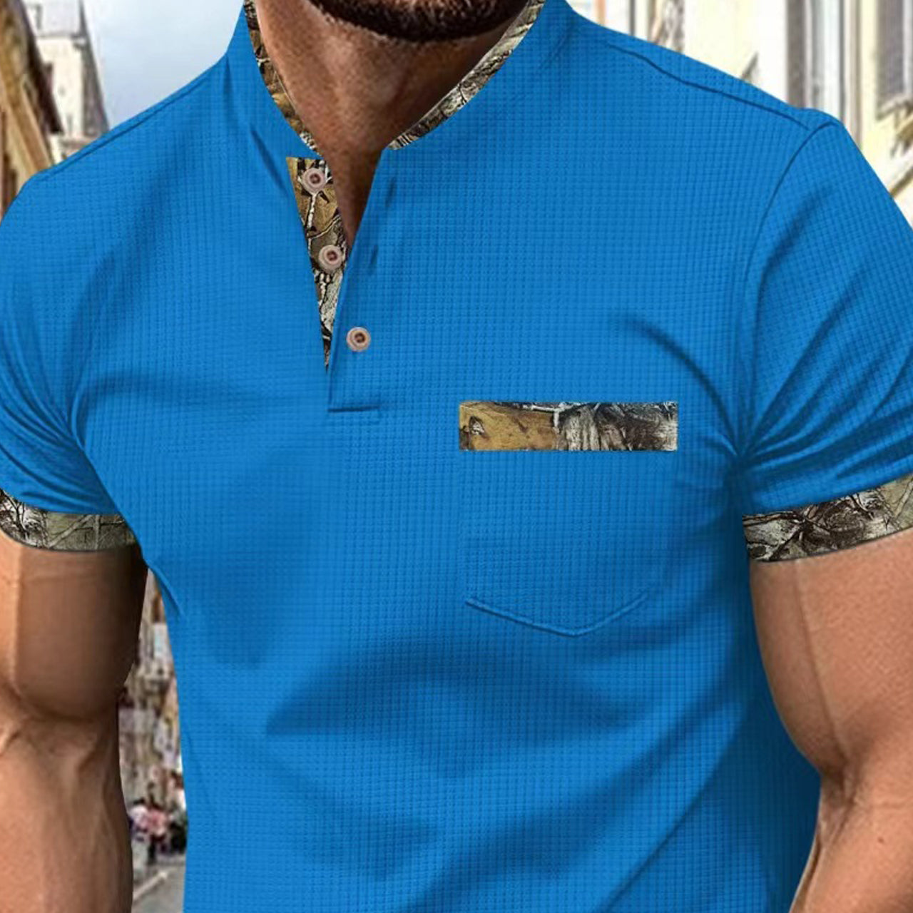 Short Sleeves Mandarin  Collar T-shirt