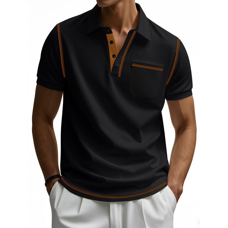 Men Polo Collar Raw Edge T-shirt