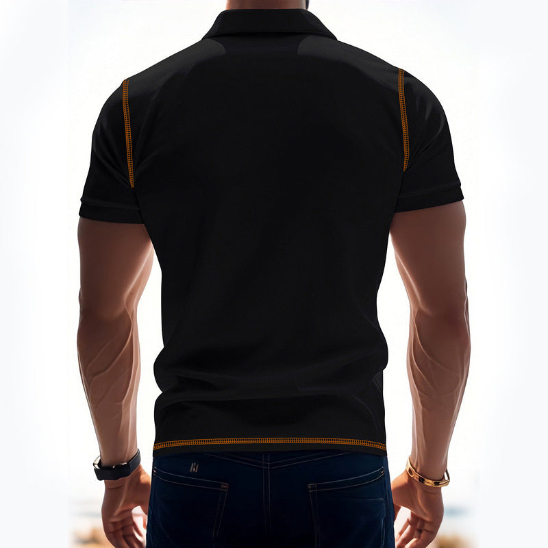 Men Polo Collar Raw Edge T-shirt