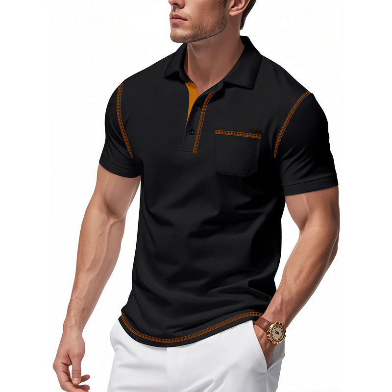 Men Polo Collar Raw Edge T-shirt