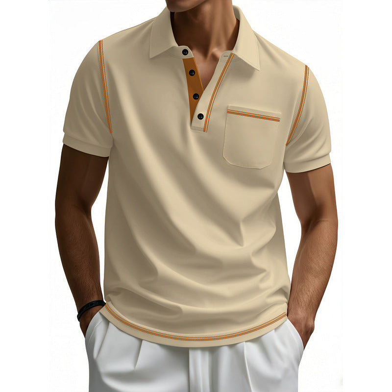 Men Polo Collar Raw Edge T-shirt