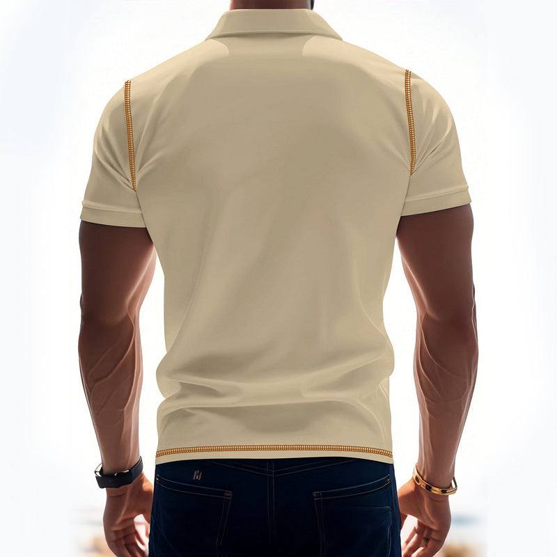 Men Polo Collar Raw Edge T-shirt