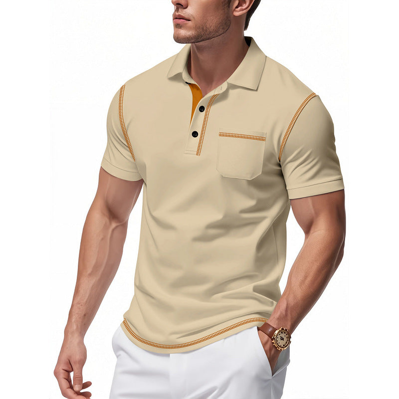 Men Polo Collar Raw Edge T-shirt