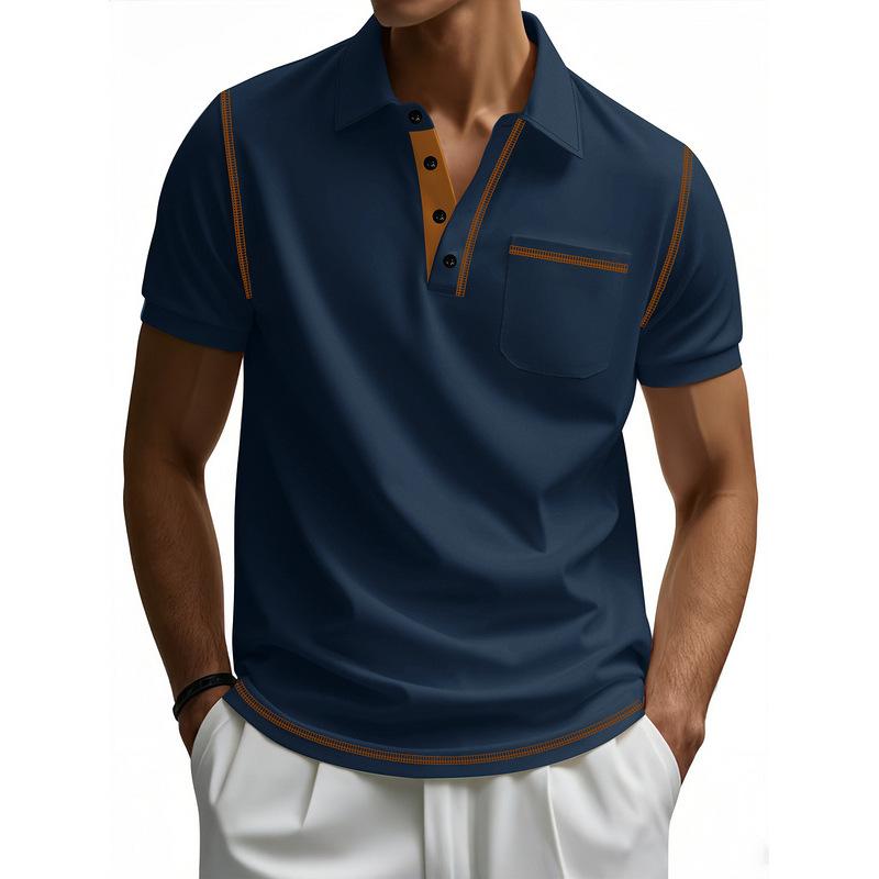 Men Polo Collar Raw Edge T-shirt