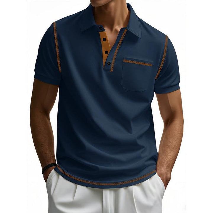 Men Polo Collar Raw Edge T-shirt