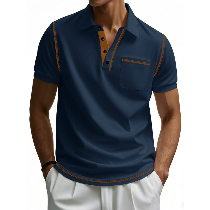 Men Polo Collar Raw Edge T-shirt