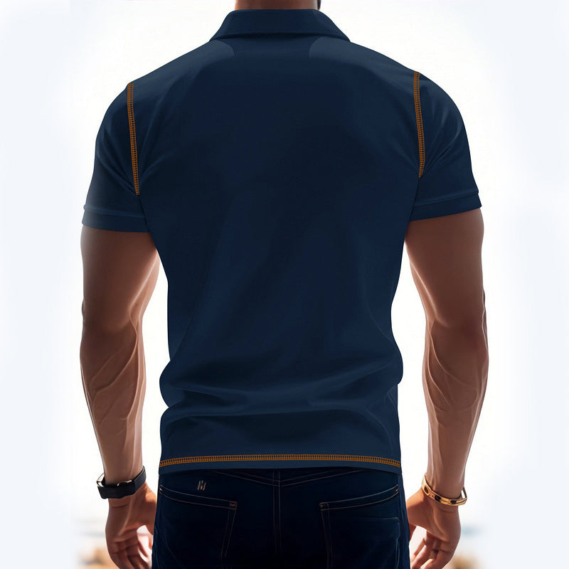 Men Polo Collar Raw Edge T-shirt