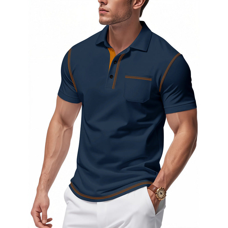 Men Polo Collar Raw Edge T-shirt