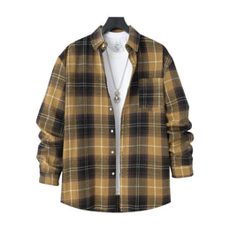 Men Speread Collar Tartan Checked Cotton Casual Shirt