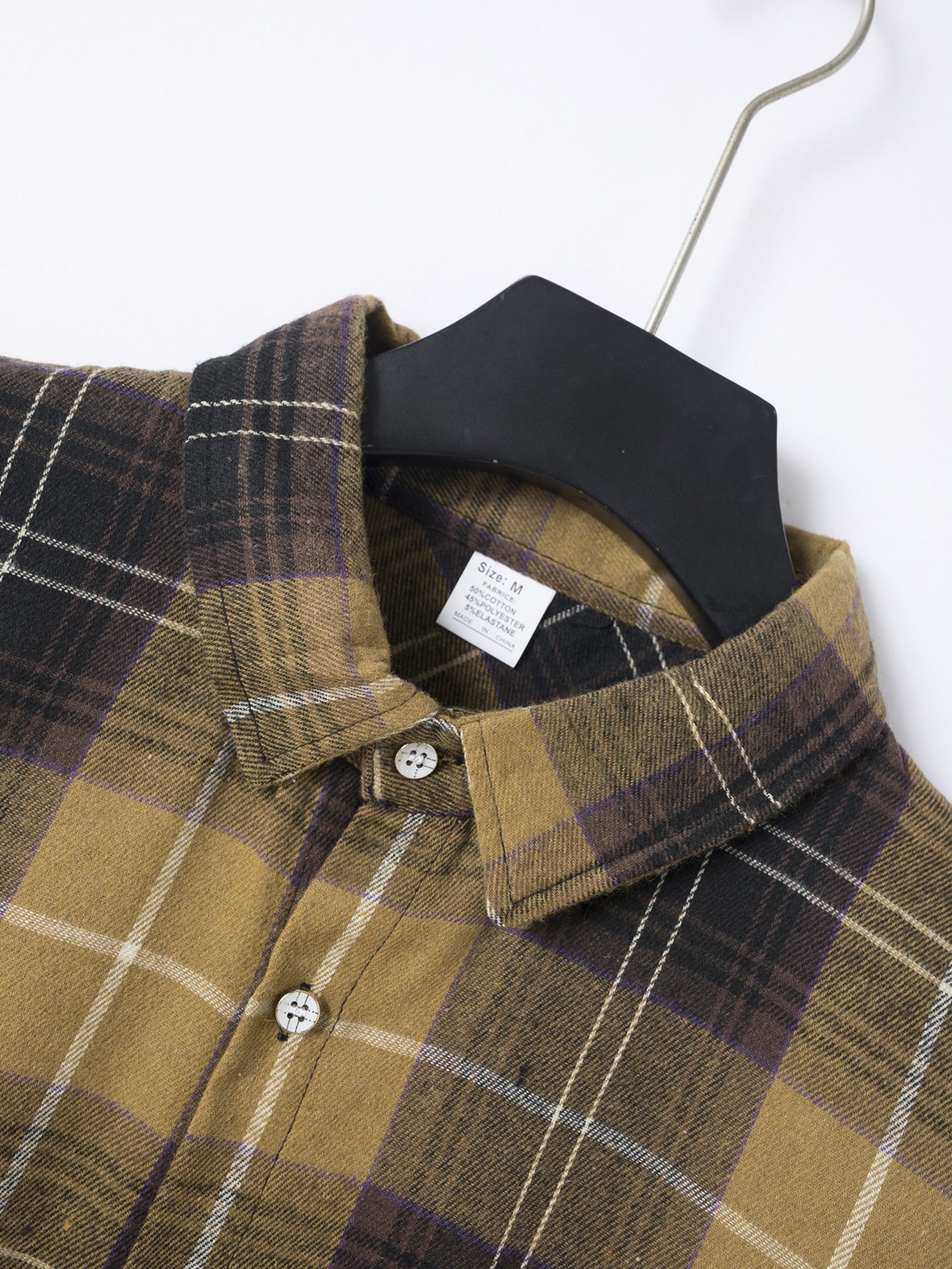 Men Speread Collar Tartan Checked Cotton Casual Shirt
