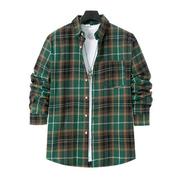 Men Speread Collar Tartan Checked Cotton Casual Shirt