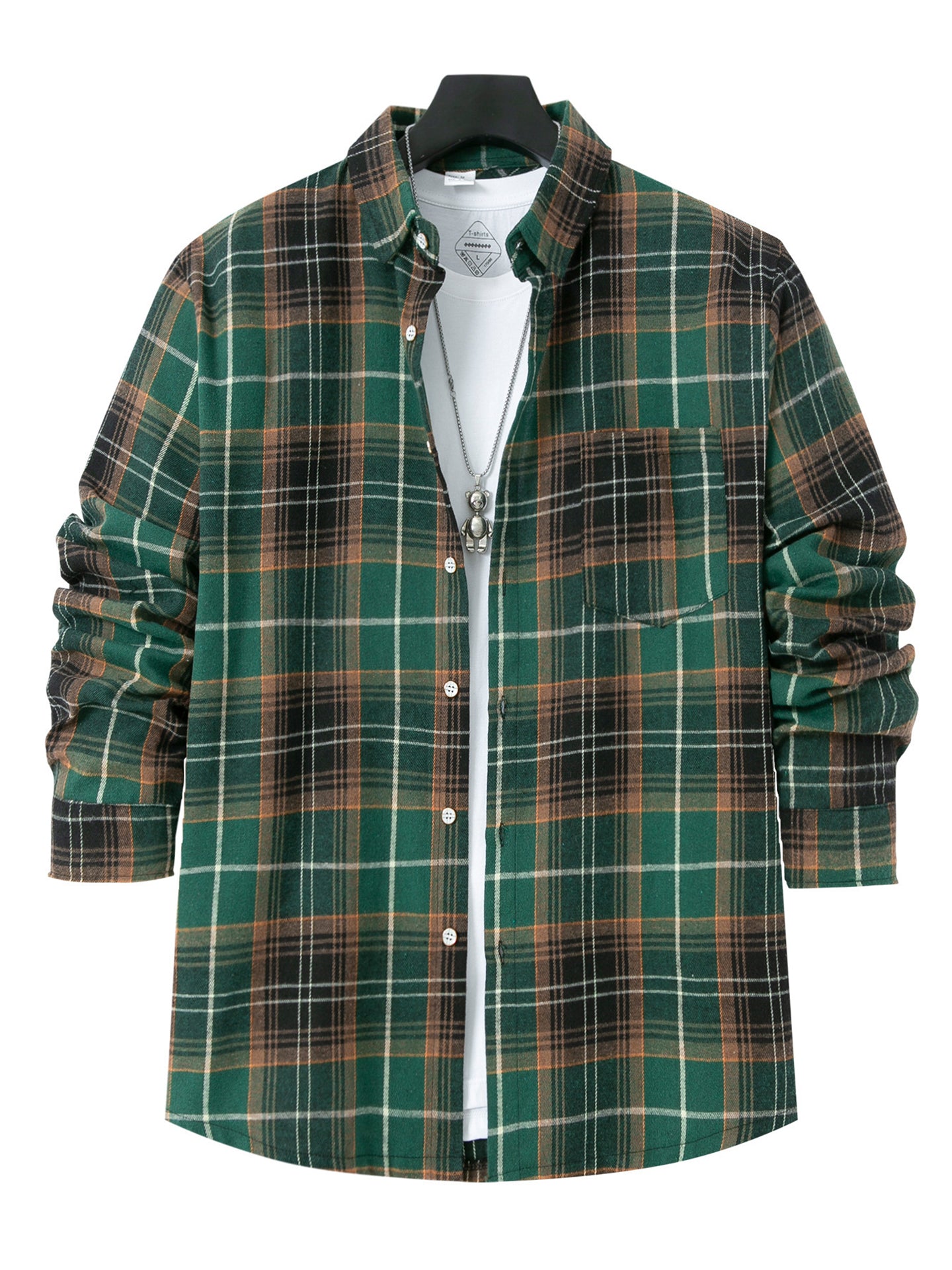 Men Speread Collar Tartan Checked Cotton Casual Shirt