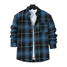 Men Spread Collar Tartan Checked Cotton Casual Shirt
