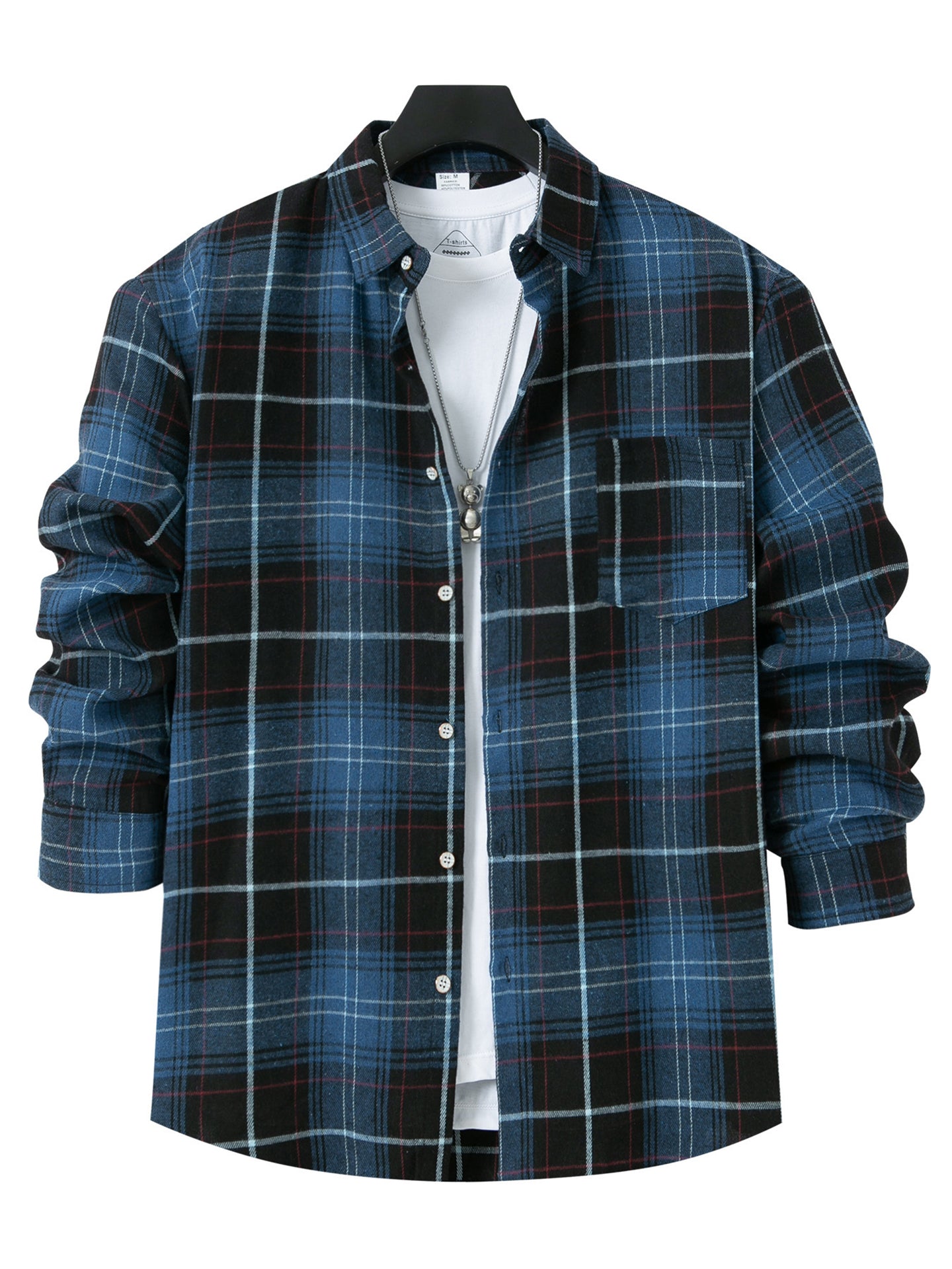 Men Spread Collar Tartan Checked Cotton Casual Shirt
