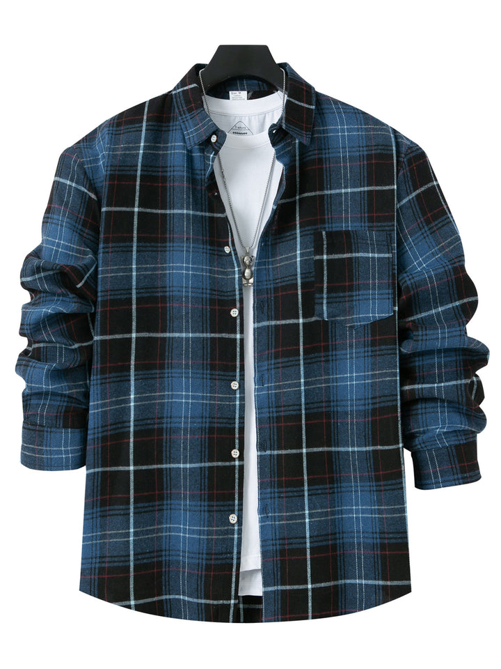 Men Spread Collar Tartan Checked Cotton Casual Shirt