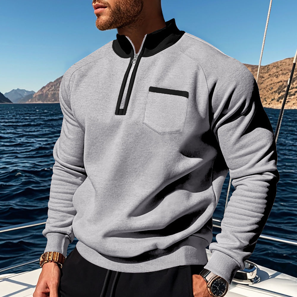 Men Solid Mock Collar Sweatshirt
