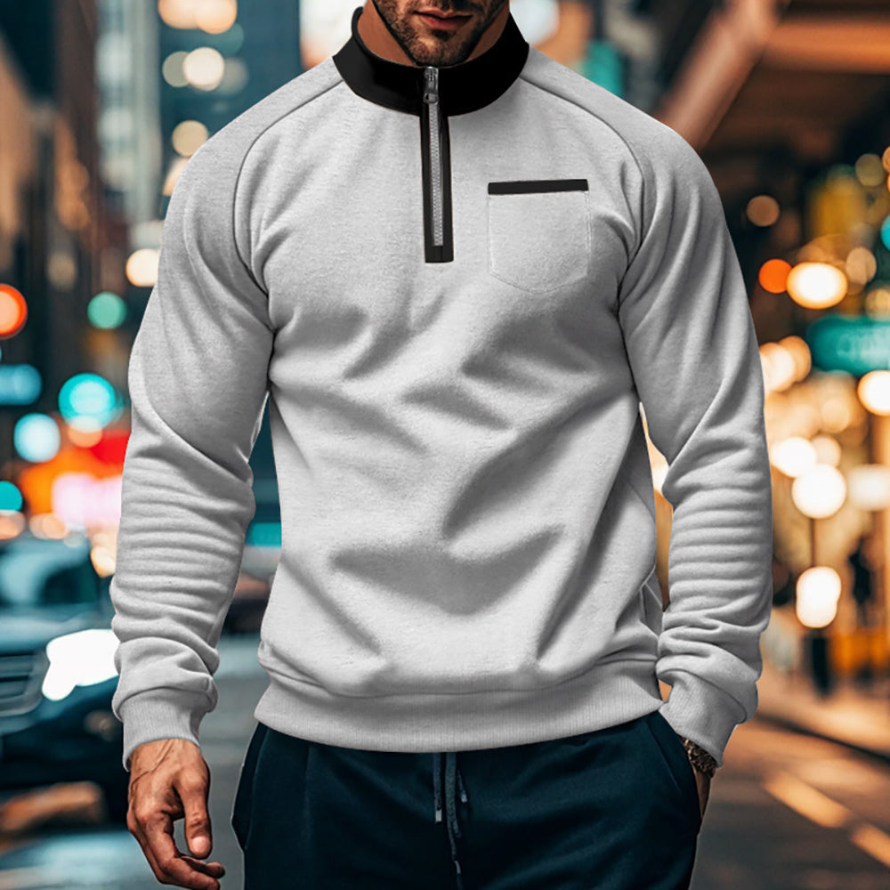 Men Solid Mock Collar Sweatshirt