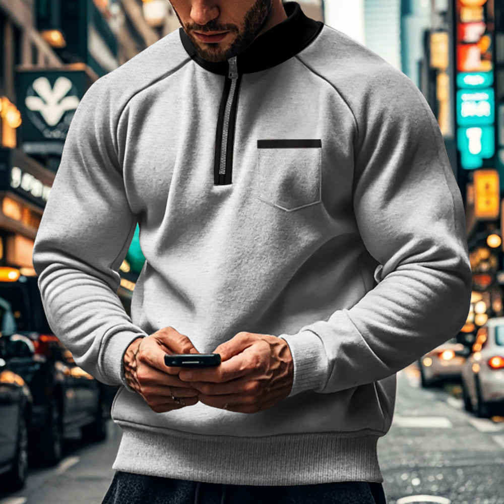 Men Solid Mock Collar Sweatshirt