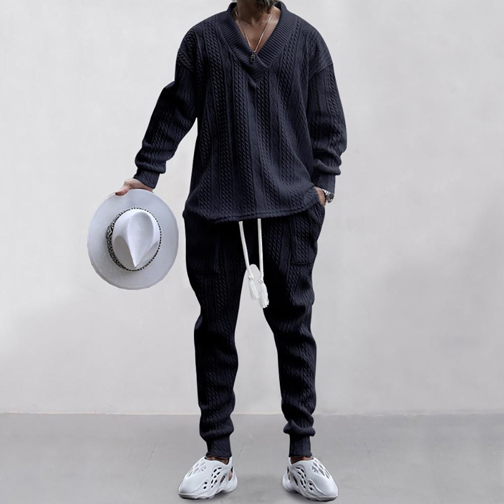 Self Design V-Neck Long Sleeves Pure Cotton Sweatshirt With Jogger