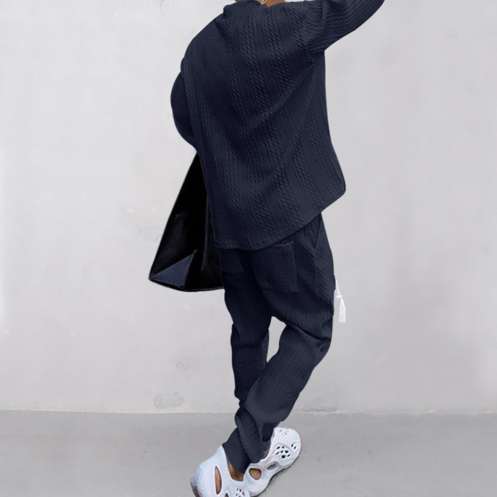 Self Design V-Neck Long Sleeves Pure Cotton Sweatshirt With Jogger