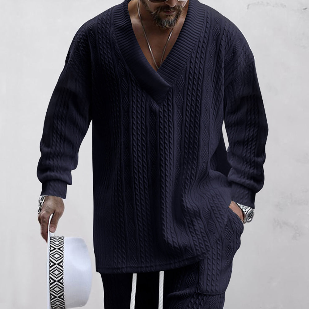 Self Design V-Neck Long Sleeves Pure Cotton Sweatshirt With Jogger