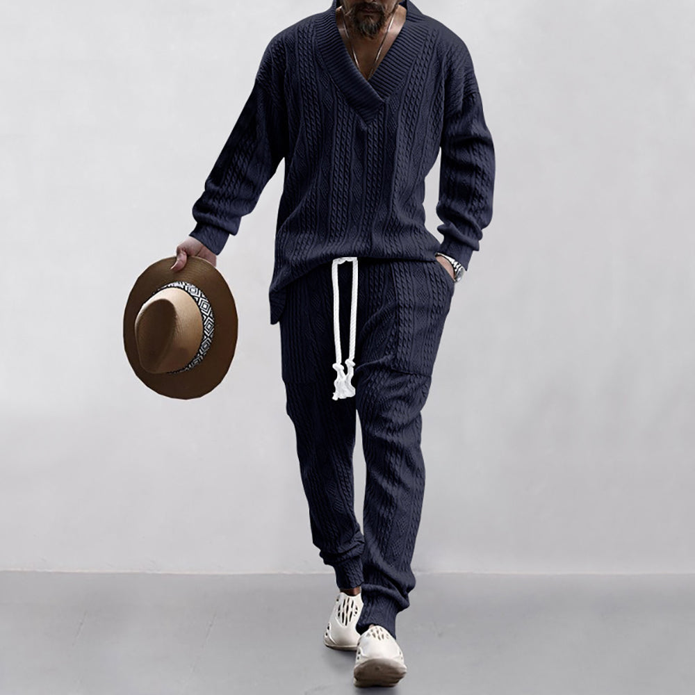Self Design V-Neck Long Sleeves Pure Cotton Sweatshirt With Jogger