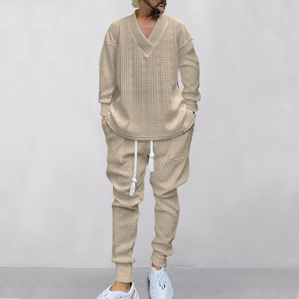 Self Design V-Neck Long Sleeves Sweatshirt With Jogger