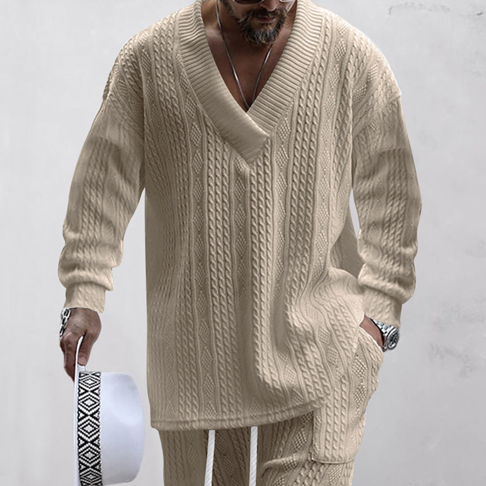 Self Design V-Neck Long Sleeves Sweatshirt With Jogger