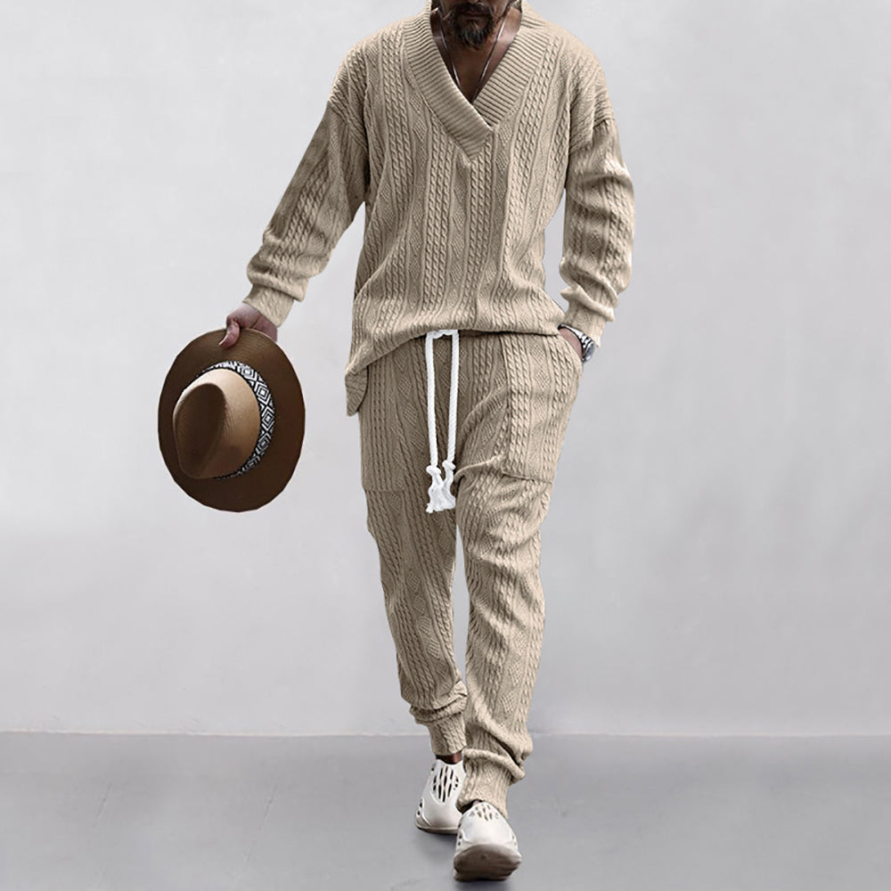 Self Design V-Neck Long Sleeves Sweatshirt With Jogger