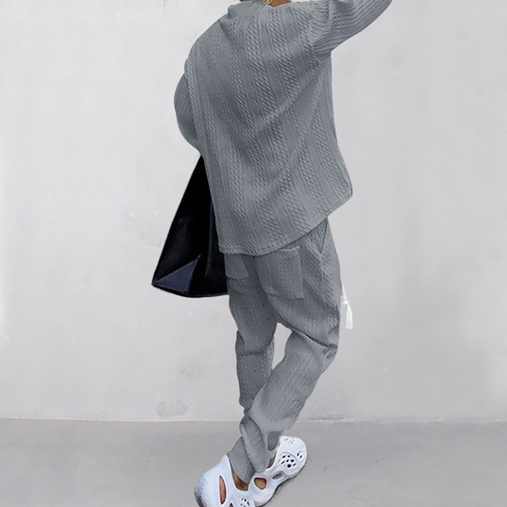Self Design V-Neck Long Sleeves Pure Cotton Sweatshirt With Jogger