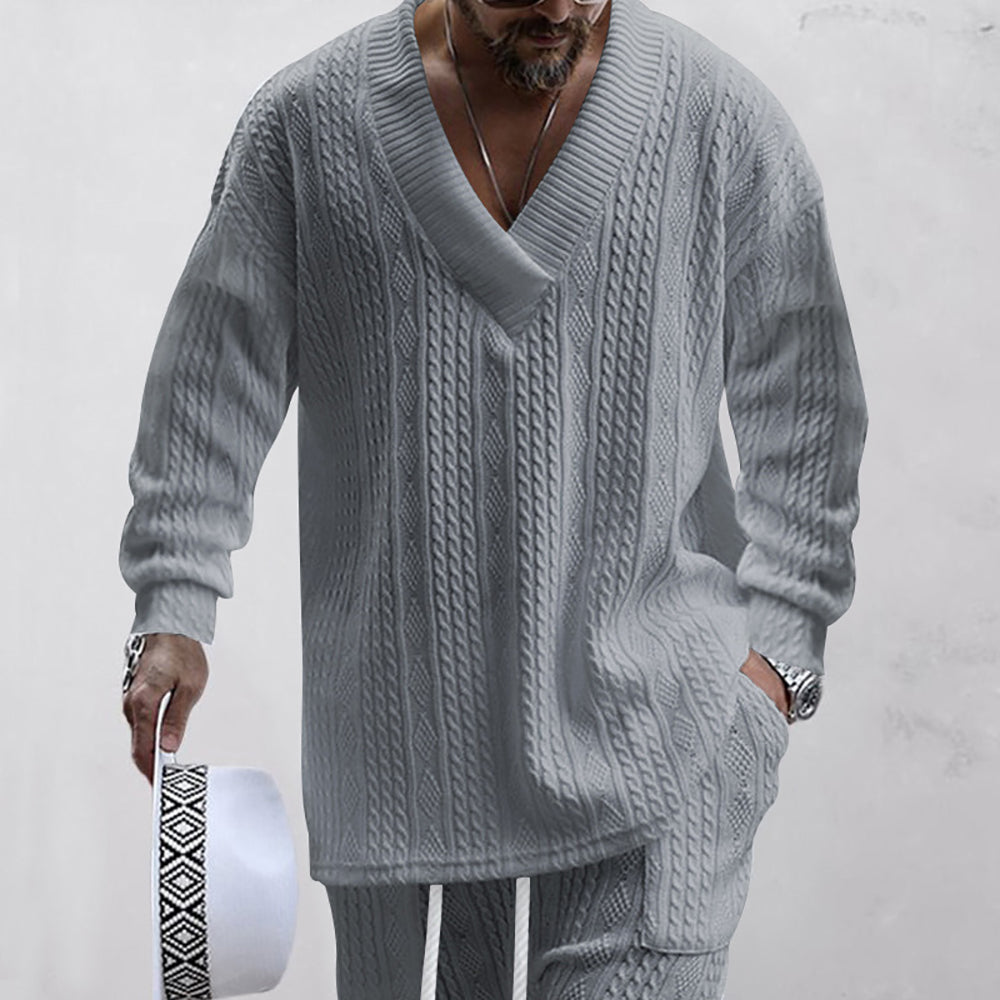 Self Design V-Neck Long Sleeves Pure Cotton Sweatshirt With Jogger