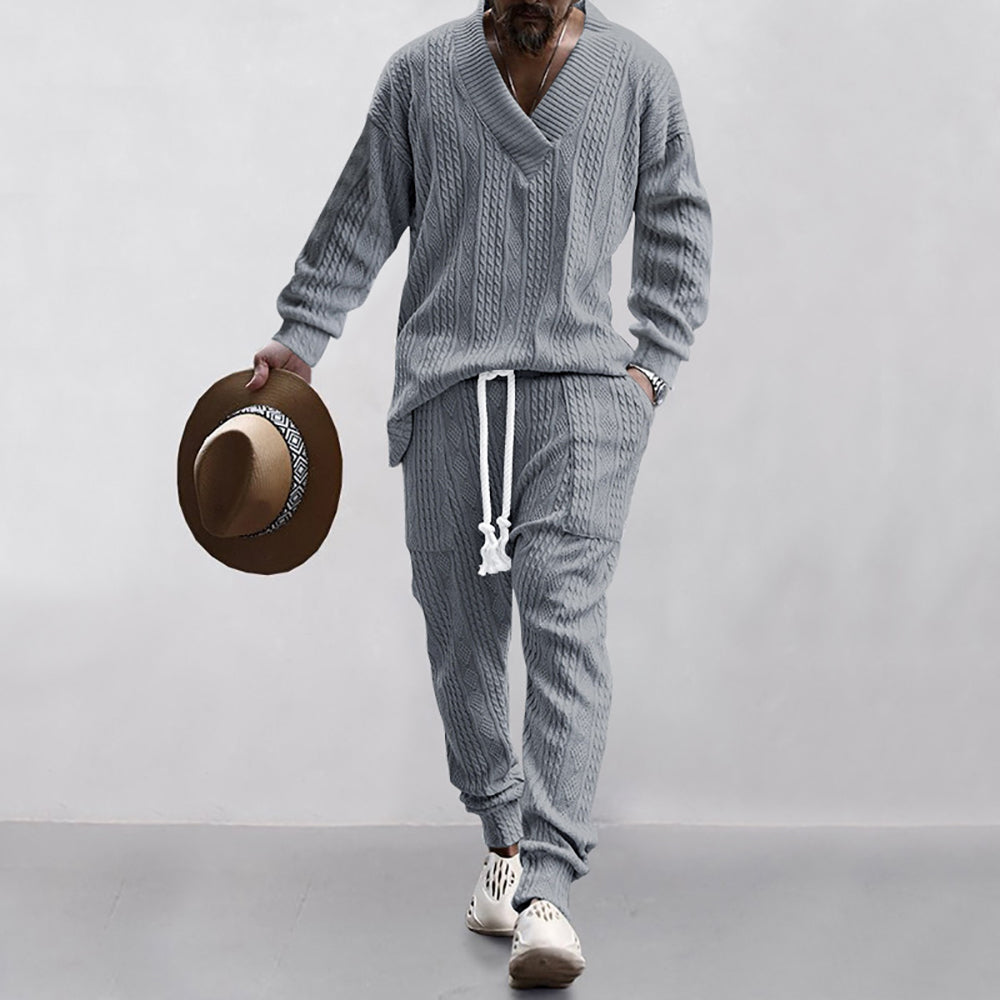 Self Design V-Neck Long Sleeves Pure Cotton Sweatshirt With Jogger