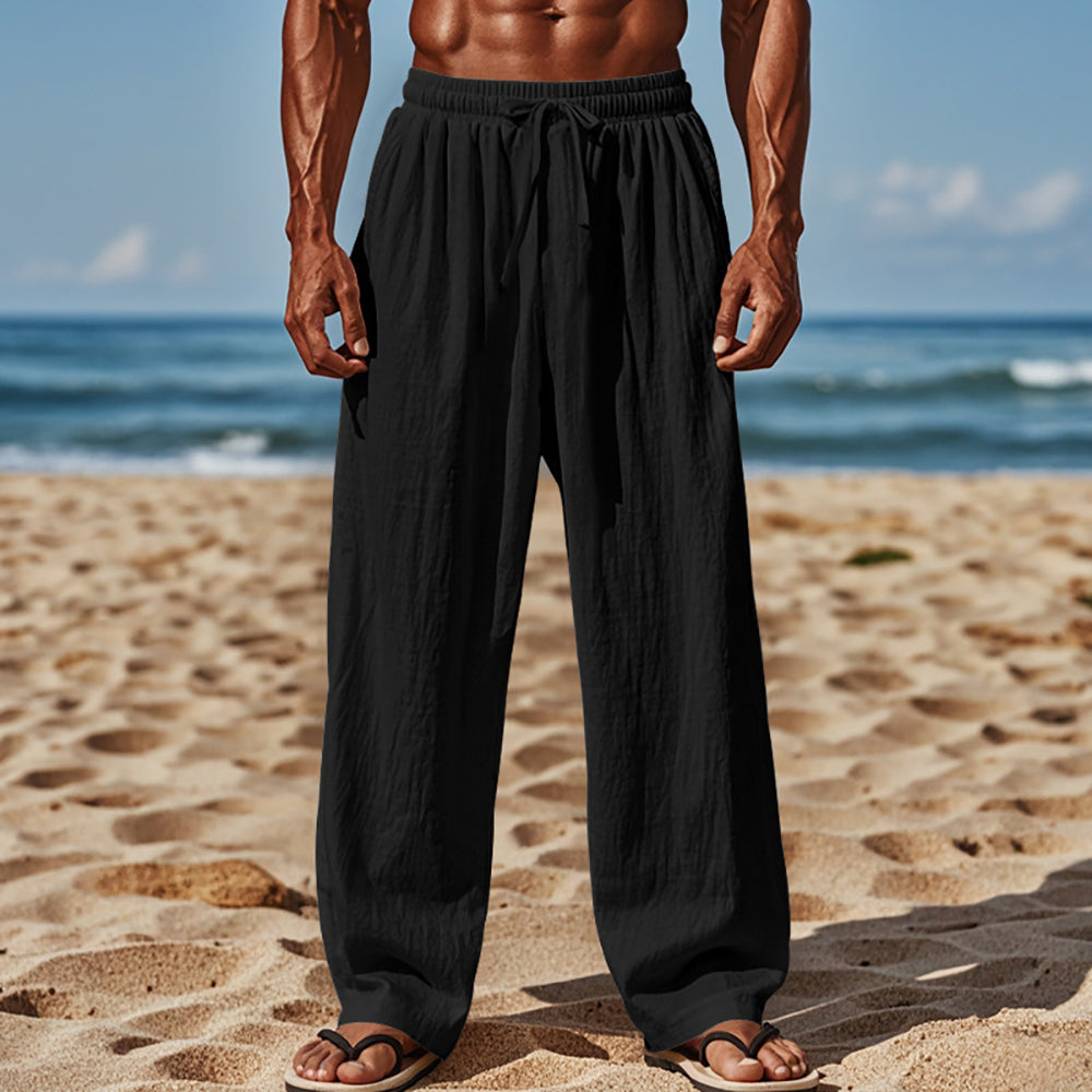 Men Loose Fit Easy Wash Pleated Cotton Chinos