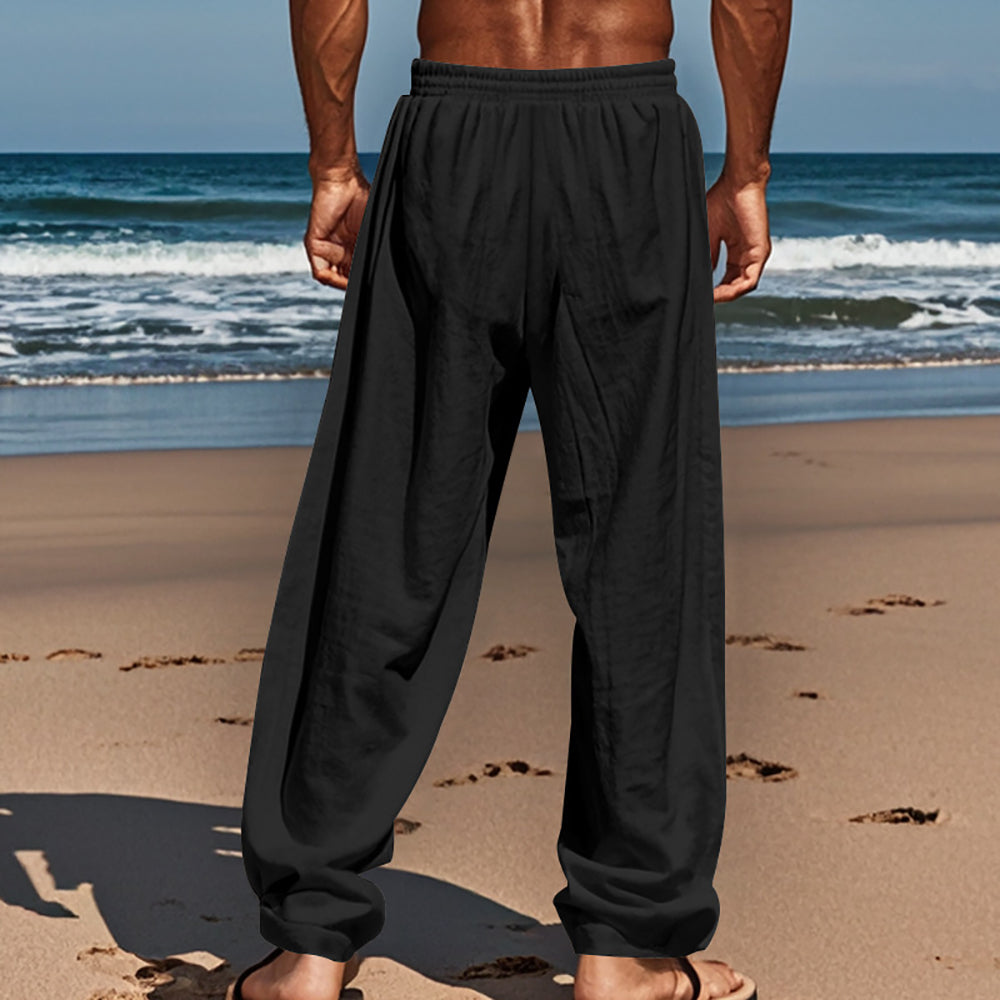 Men Loose Fit Easy Wash Pleated Cotton Chinos