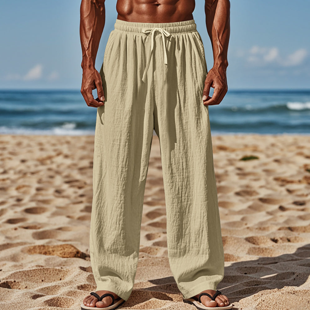 Men Loose Fit Easy Wash Pleated Chinos Trousers