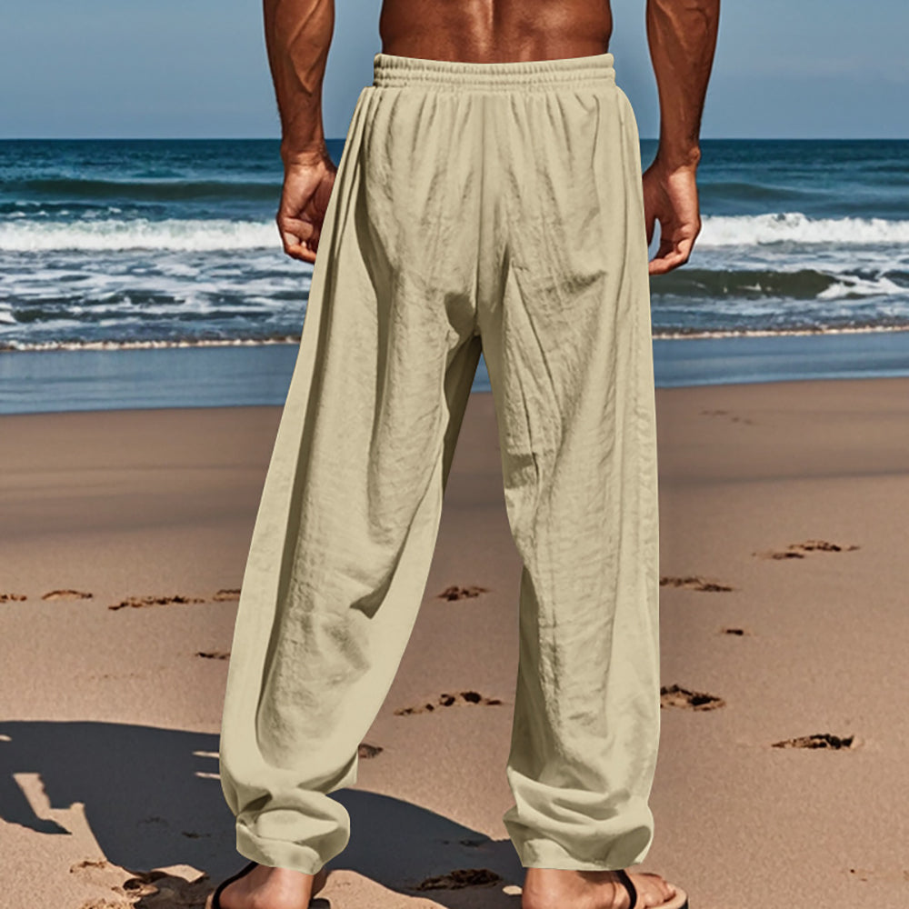 Men Loose Fit Easy Wash Pleated Chinos Trousers