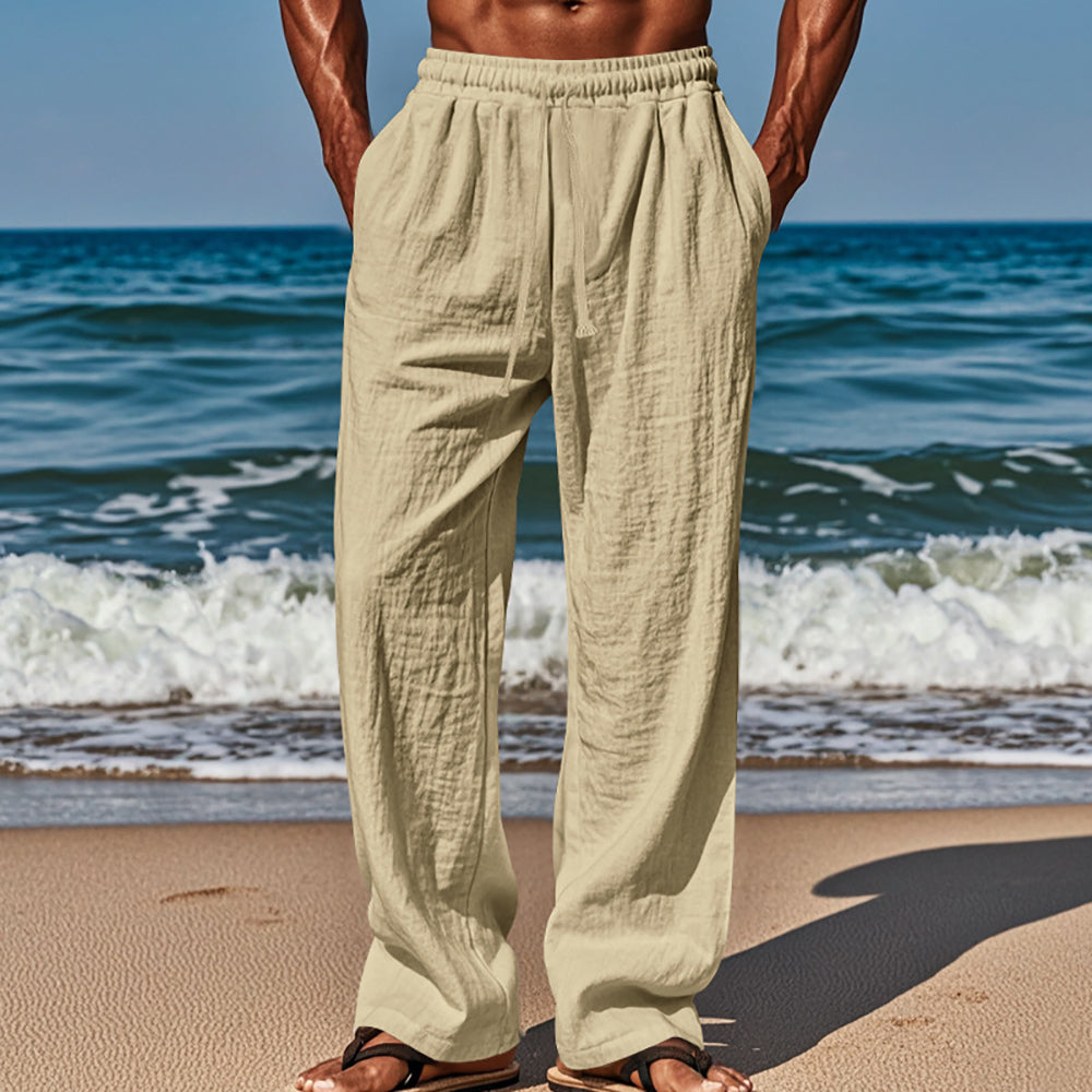 Men Loose Fit Easy Wash Pleated Chinos Trousers