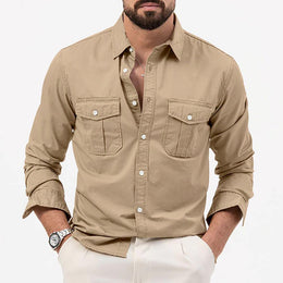 Men Cutaway Collar Solid Casual Shirt