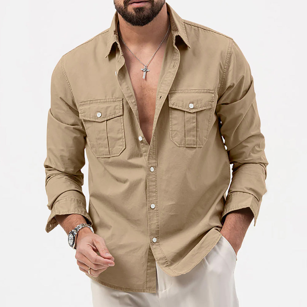 Men Cutaway Collar Solid Casual Shirt