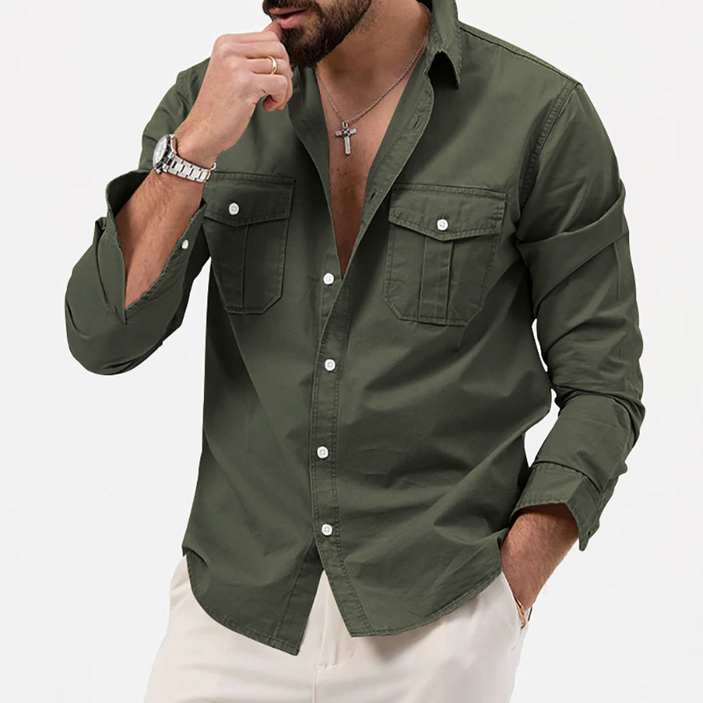 Men Cutaway Collar Solid Casual Shirt