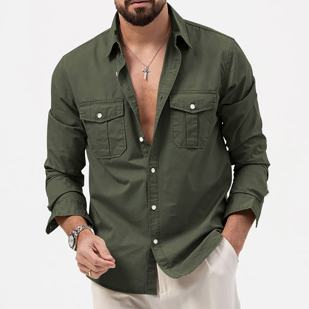 Men Cutaway Collar Solid Casual Shirt