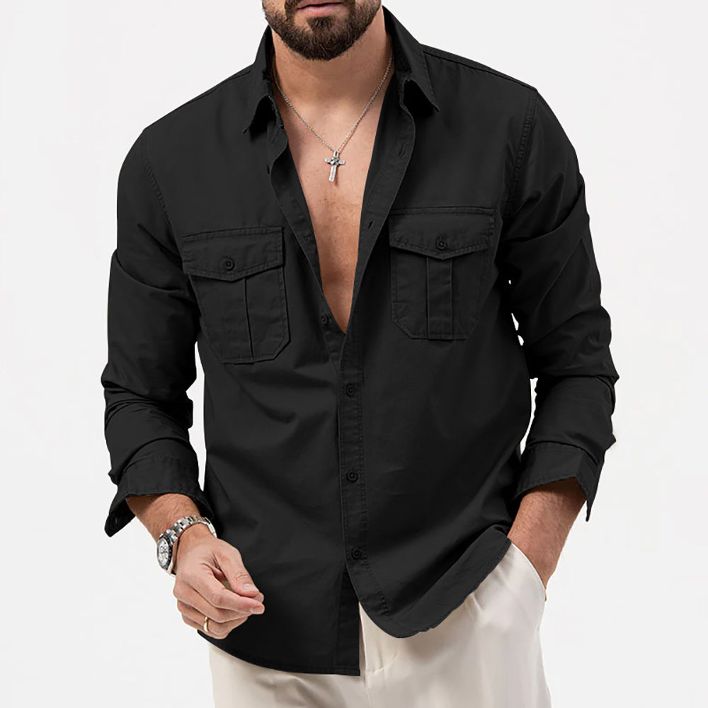 Men Cutaway Collar Solid Casual Shirt