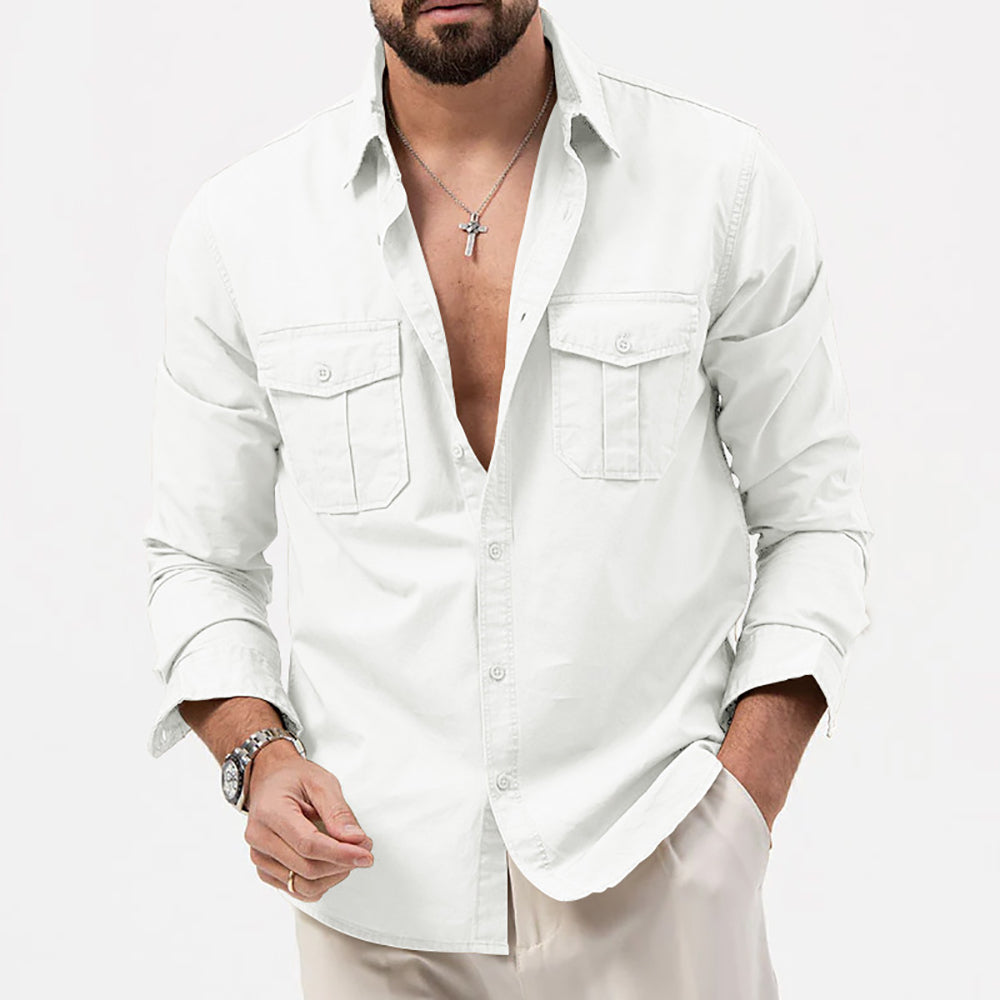Men Cutaway Collar Solid Casual Shirt