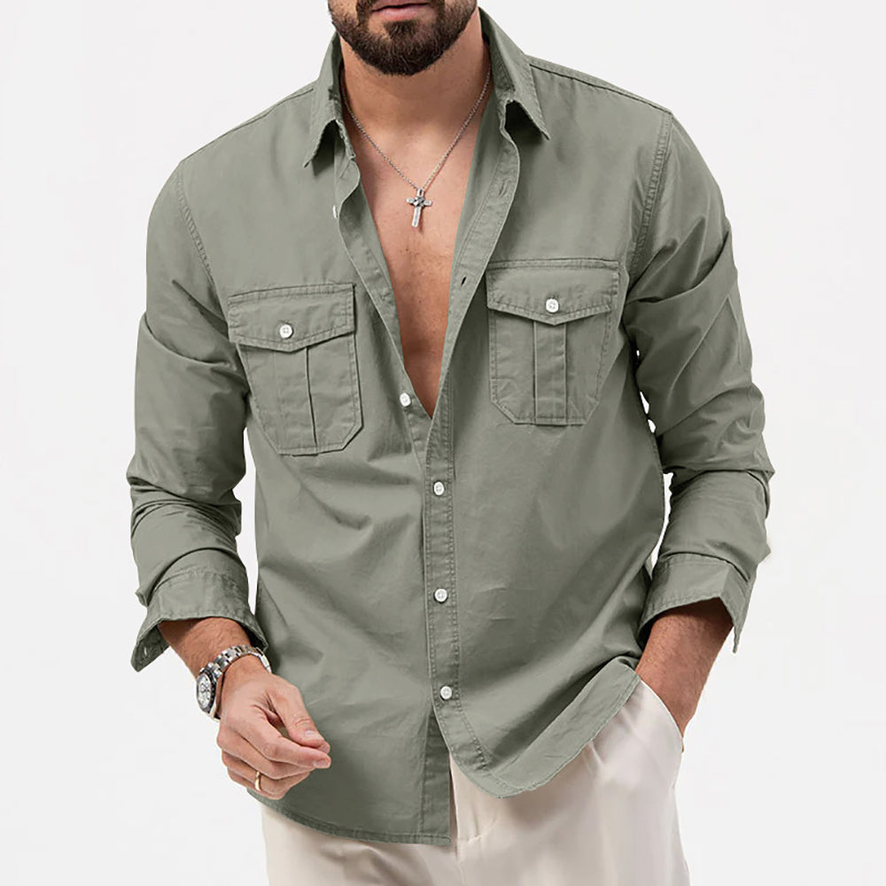 Men Cutaway Collar Solid Casual Shirt