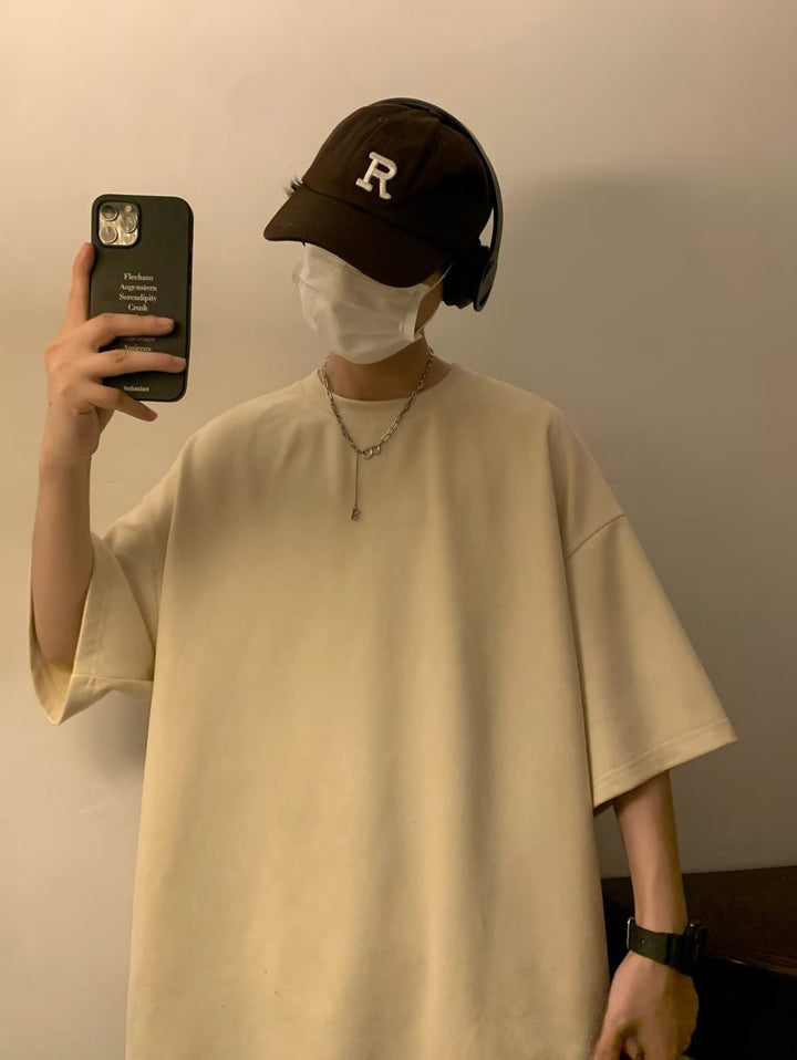 Men Solid Round Neck  Oversized T-shirt