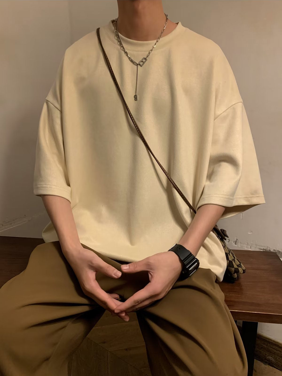 Men Solid Round Neck  Oversized T-shirt